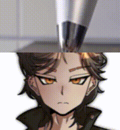 a close up of a person 's face with a pen coming out of it