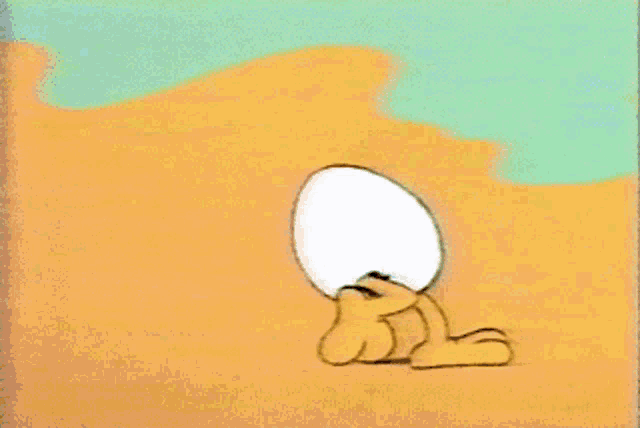 a cartoon character is holding a white egg in his hands
