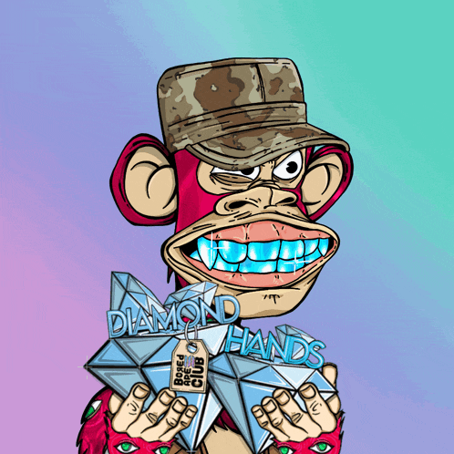 a cartoon of a monkey holding a diamond with the words diamond hands above it