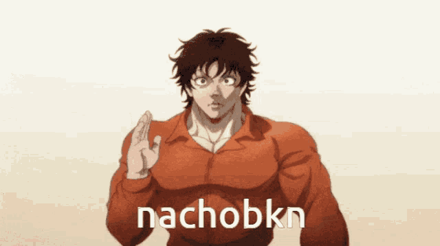 a man in an orange shirt with nachobkn written on it