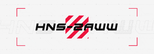 a red and black logo that says ' hns-zaww ' on a white background