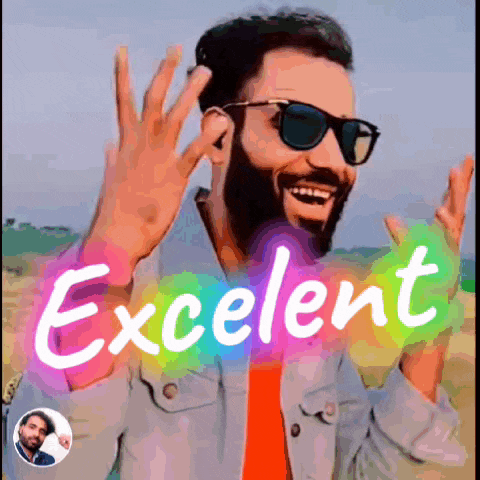 a man with a beard wearing sunglasses and the word excellent