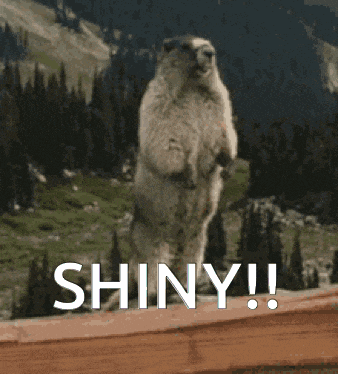 a ground squirrel standing on its hind legs with the words shiny written on the bottom