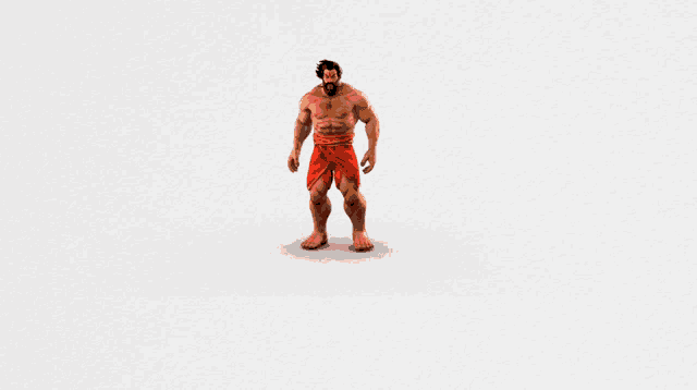 a man with a beard is standing in front of a red u