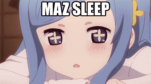 a girl with blue hair has the words maz sleep above her