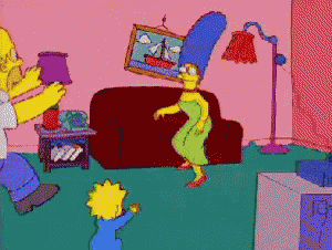 a cartoon of homer and marge simpson dancing in a living room