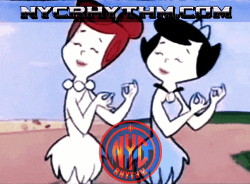 a poster for nycrhythm.com with two cartoon characters on it