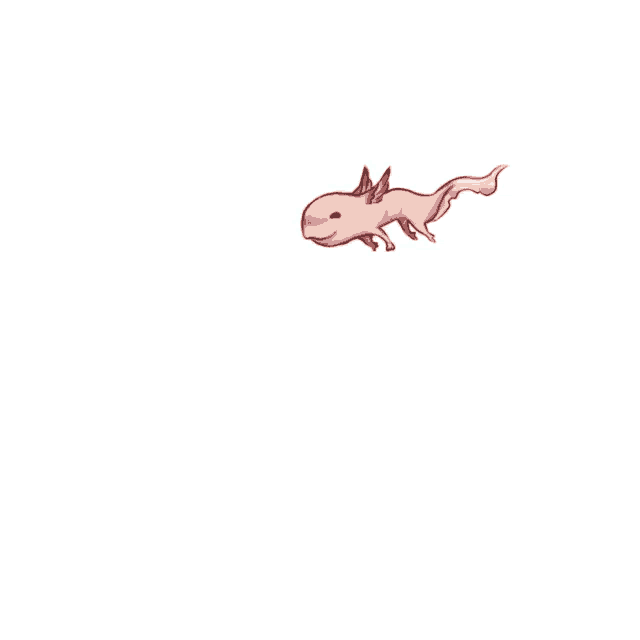 a small pink axolotl is swimming in the water on a white background