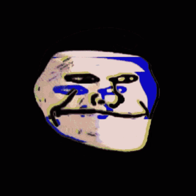 a drawing of a troll face with a black mouth