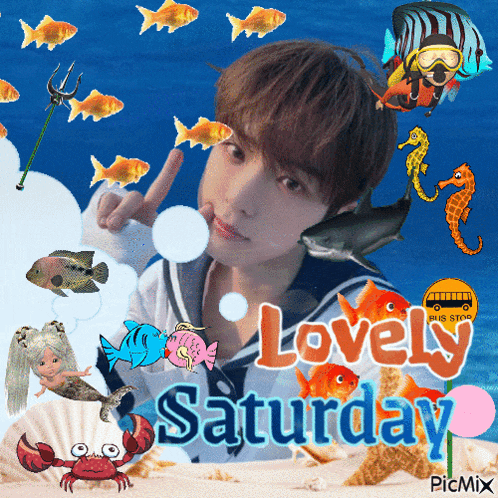 a picture of a boy with the words lovely saturday