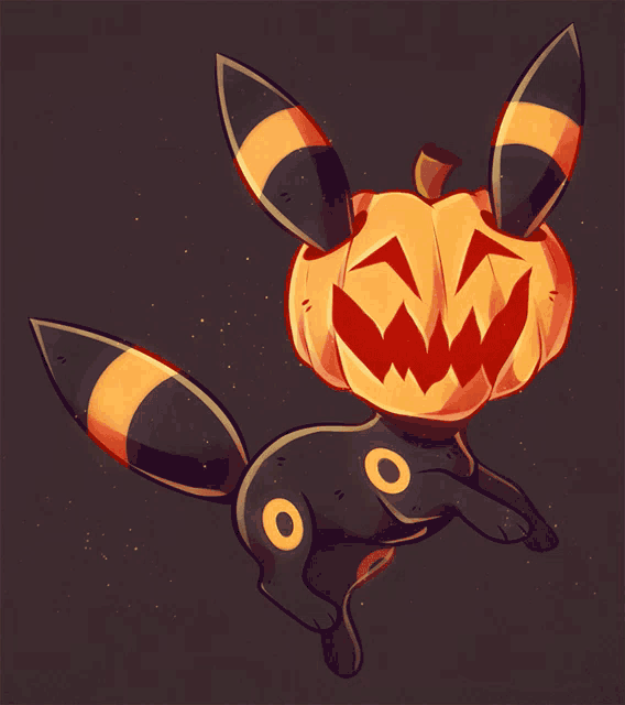 a cartoon drawing of a pokemon with a carved pumpkin head