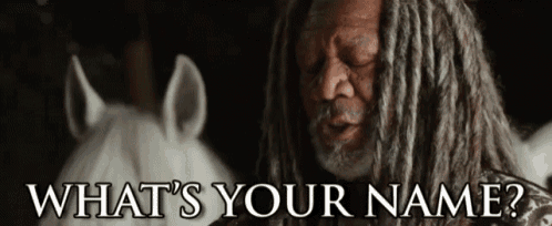 a man with dreadlocks is standing next to a white horse and asking what 's his name