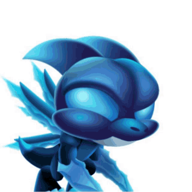 a blue cartoon character with wings and a sword on a white background