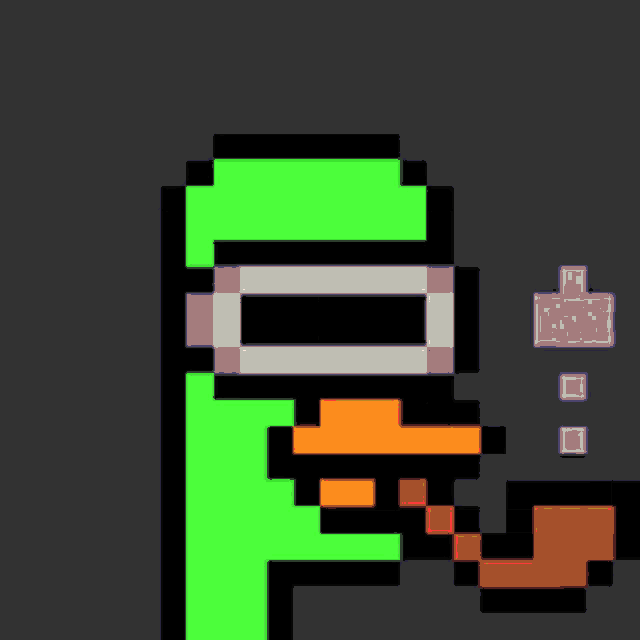 a pixel art of a duck wearing a white hat and a red mask
