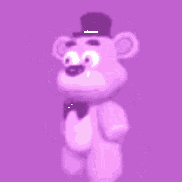 a purple pixelated image of a cartoon character with a white background