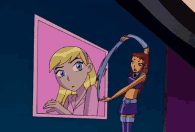 a cartoon drawing of a girl with a hand on her face