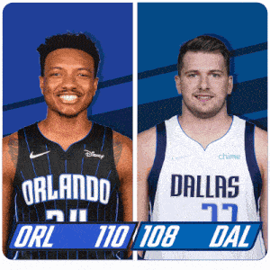 two basketball players from orlando and dallas are standing next to each other