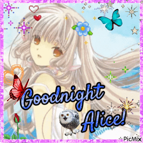 a picture of a girl with the words goodnight alice above her