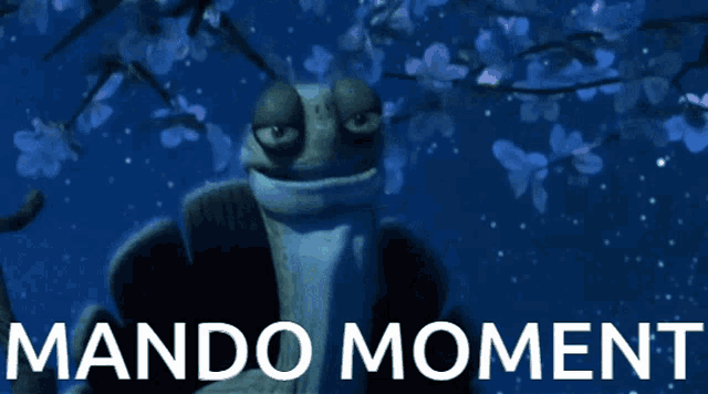 a picture of a turtle with the words mando moment written on it