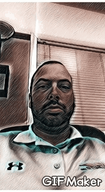 a drawing of a man wearing an under armour shirt with gif maker written below it
