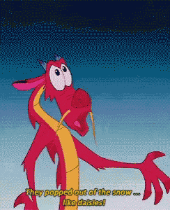 a pixelated image of a red dragon with the words they popped out of the snow like daisies