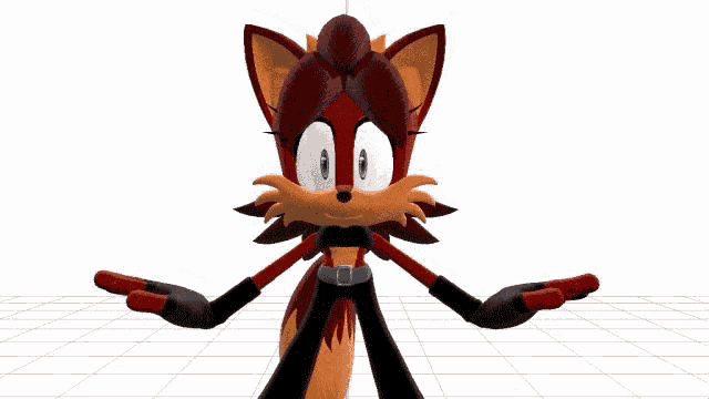a 3d model of a cartoon character with arms outstretched and a white background