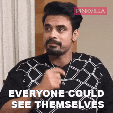 a man says everyone could see themselves in front of a pinkvilla banner