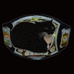a picture of a wrestling belt with a picture of a man on it .