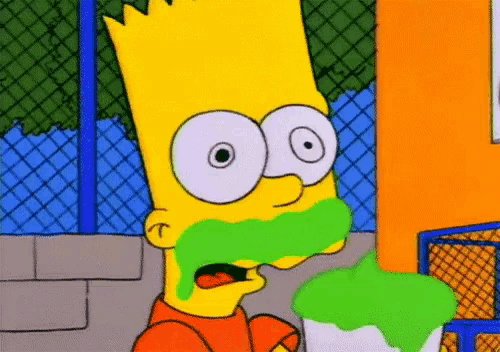 bart simpson is eating a bucket of green slime
