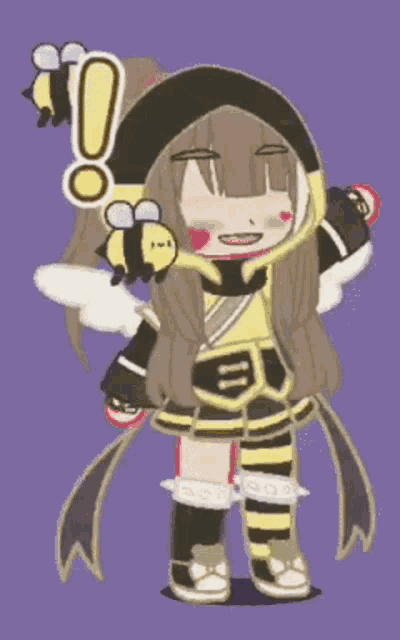 a girl in a bee costume is holding a bee .