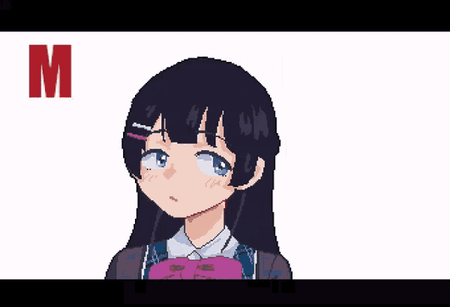 a pixel art of a girl with bunny ears and the letter m in the corner