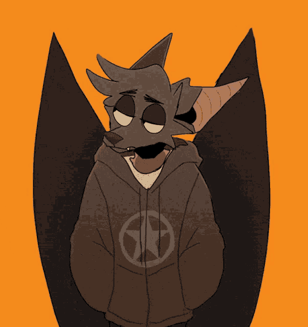 a drawing of a bat wearing a hoodie with a star on it giving the middle finger