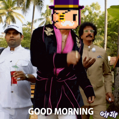 a gif of a man in a robe and top hat saying good morning