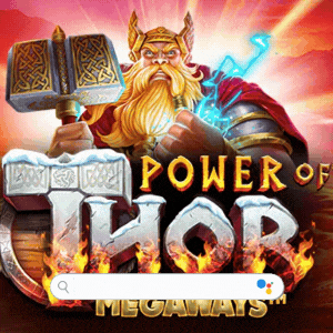 a poster for power of thor megaways shows a bearded man holding a hammer