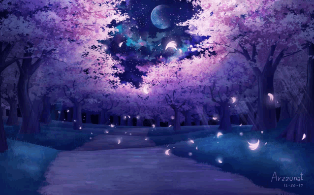 a painting of a forest with purple trees and the date 12-29-17