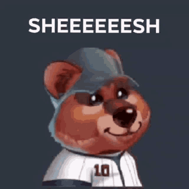 a bear wearing a baseball uniform with the number 10 on the front