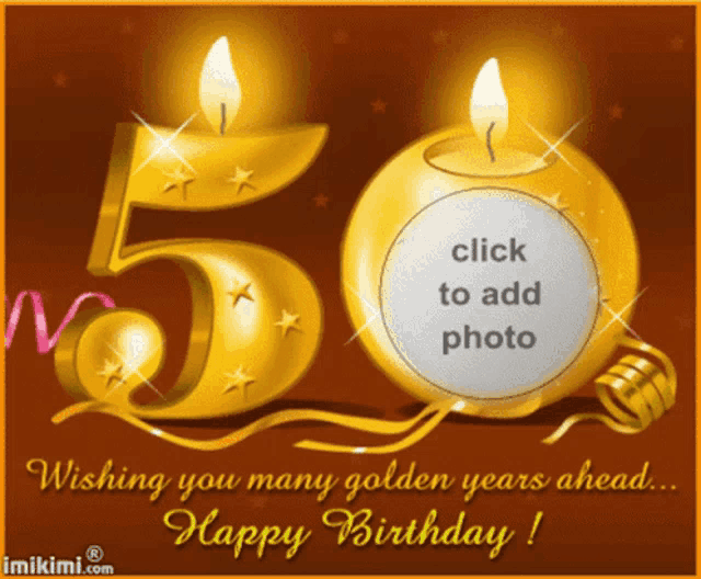 a 50th birthday card with two candles and the number 5