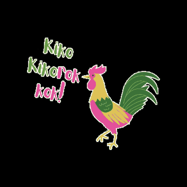 a sticker of a rooster with the words kiko kikorok kon