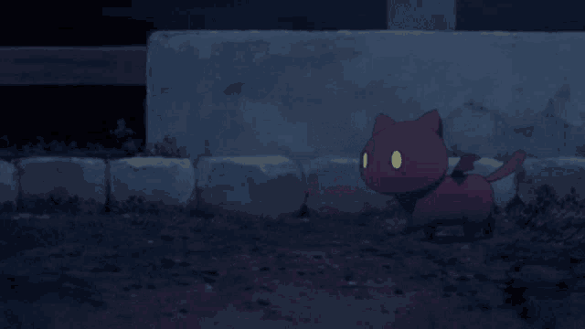 a purple cat with yellow eyes and a red heart on its chest