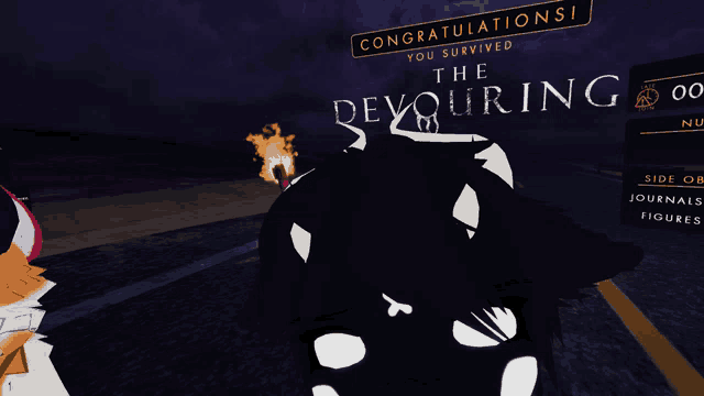 congratulations you survived the devouring written on a screen