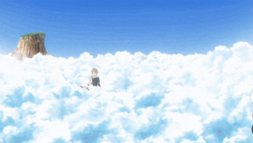 a person is sitting on a cloud in the sky
