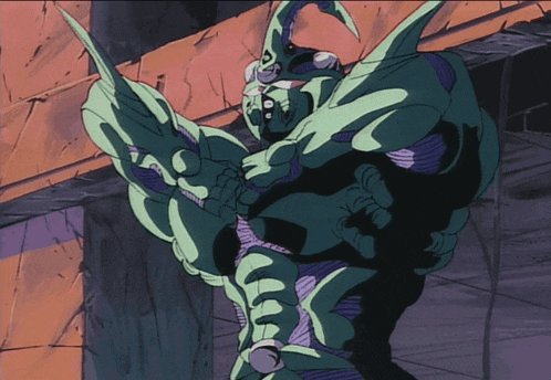a cartoon drawing of a green monster with a purple head