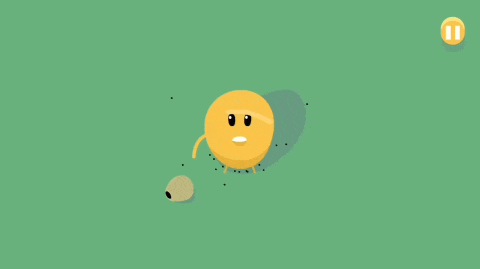 a cartoon character with a smiley face and a pause button