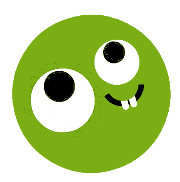 a green circle with white eyes and a black nose