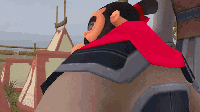 a cartoon of a man with a red cape around his neck