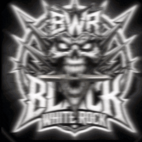 a white rock logo with a skull in the middle