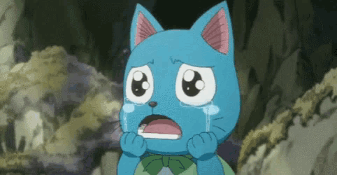 a cartoon cat is crying with tears coming out of his eyes .