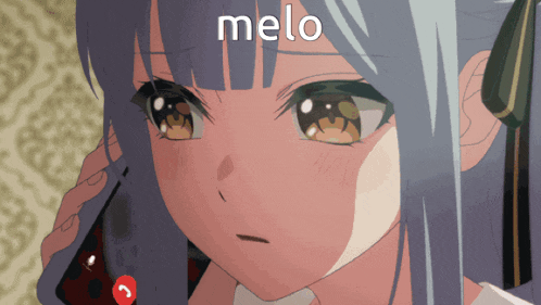 a girl talking on a phone with the word melo written above her