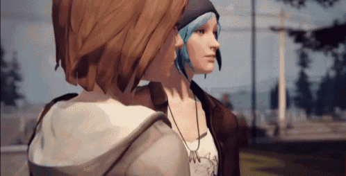 a couple of women standing next to each other in a video game .