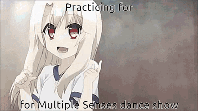 a picture of a girl with the words practicing for for multiple senses dance show on the bottom
